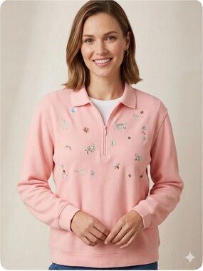 KORET FRANCISCA Cottagecore Quarter-Zip Pullover, Women’s L, Salmon